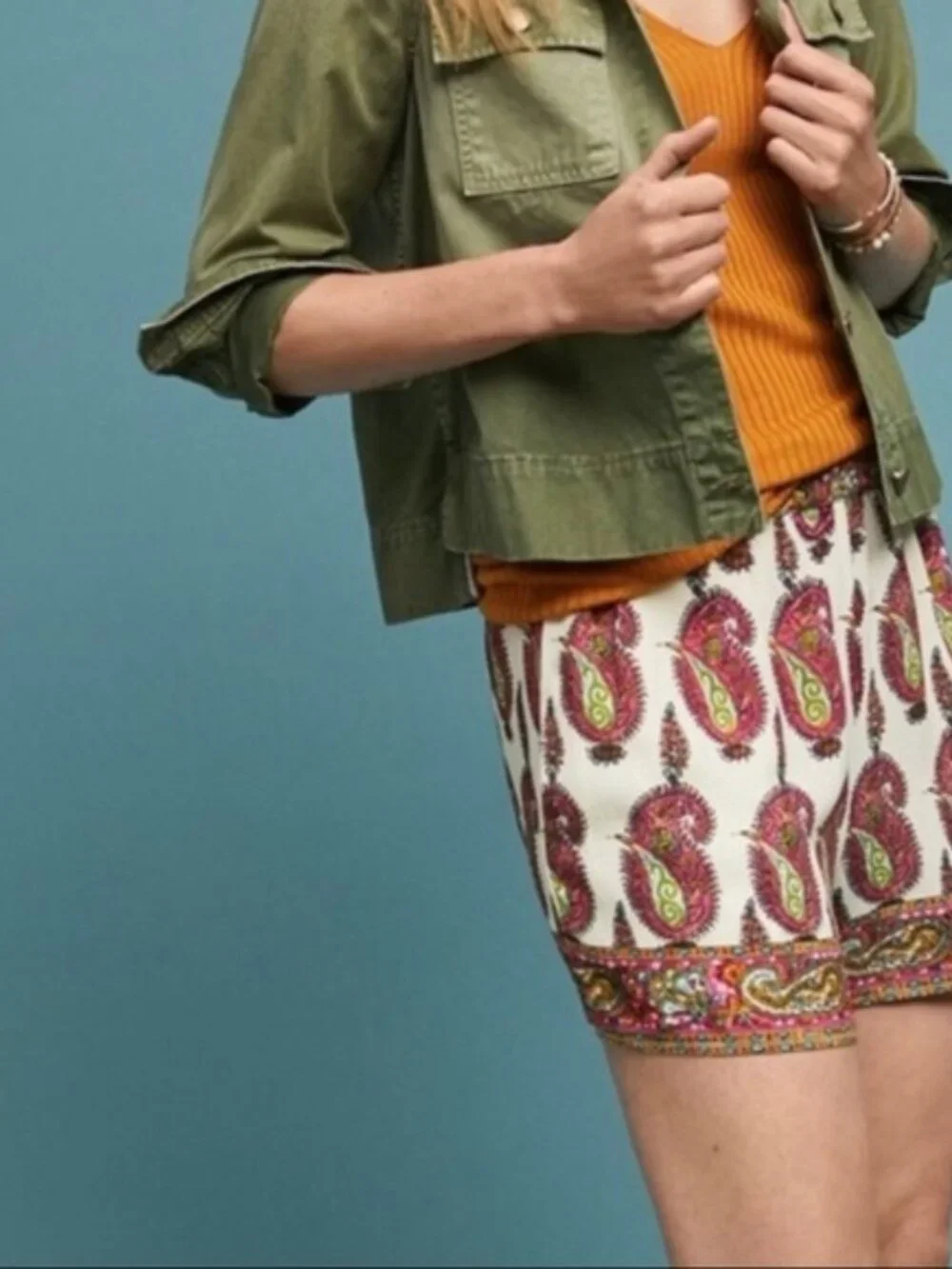 Anthropologie ETT:TWA | Cream Paisley Scarf Print Shorts | Size Small